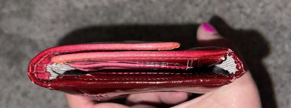 HOBO international Red To Pink Ombré Wallet/Clutch tri-fold patent leather Like - Image 4 of 4