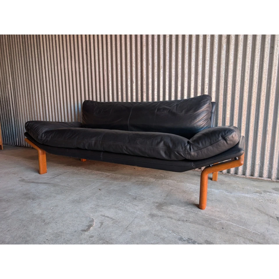 Mid-Century Modern Sofa by Komfort Denmark, Black Leather & Teak, Danish Modern - Image 4 of 4