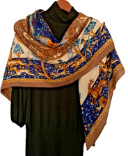 51"x51"Flower Animal Print 75 Wool 25 Silk Thin Scarf Shawl 130x130cm 6-24