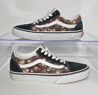 VANS Old Skool Black/Brown/White Floral Print Skater Shoes Women' Size 5.5