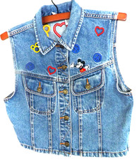 Rare Vintage 90's Disney Mickey Mouse Size Small Kid's Denim Vest Peace, Love