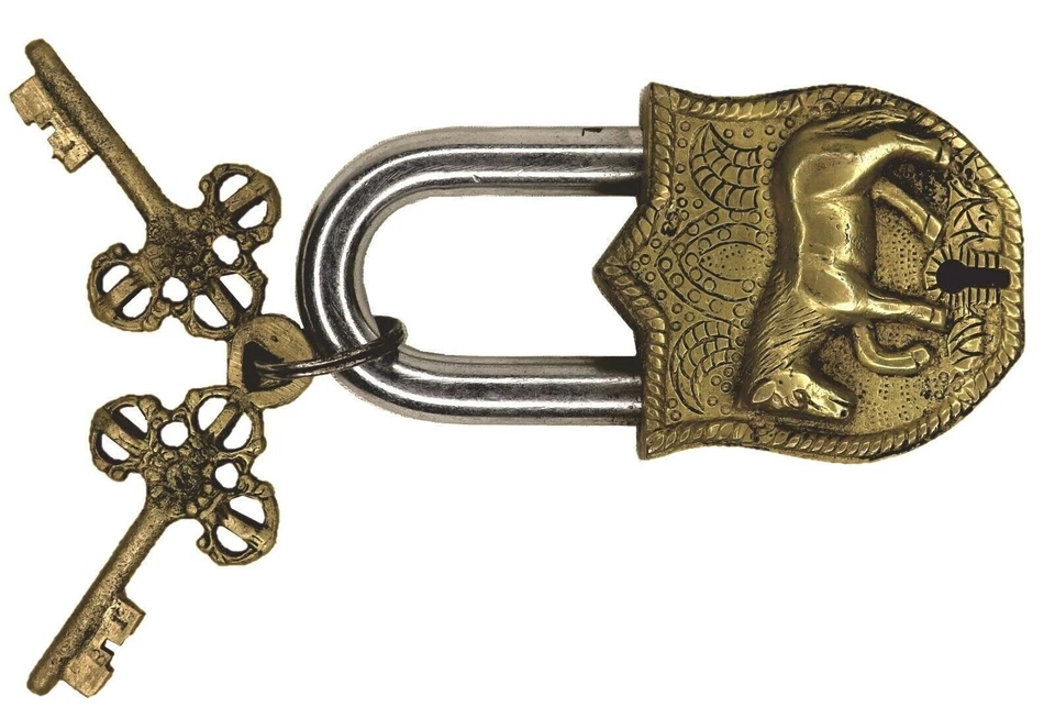 Horse Shape Door Lock Antique Style Handcrafted Brass Padlock Home Decor Gift - Image 3 of 4