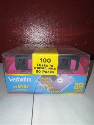 100 Disks Vetbatim MF 2HD Data Life Colors