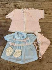 VTG Baby Girl Dress 9-12 Mo Handmade Floral Bonnet And Jacket With Knit Shoes