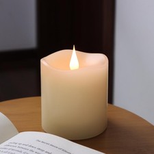 Battery-powered flameless candle with timer, ...