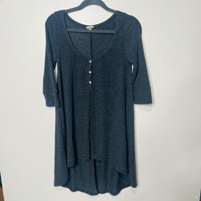 Ecote Anthropologie Charcoal Gray Hi Low Dress 3/4 Sleeve Sz S