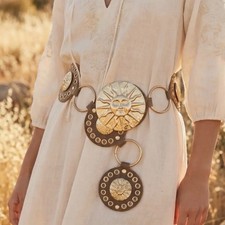 Boho Gold Brown Sun Concho Chain Belt Western Cowgirl Rodeo Festival Hippie