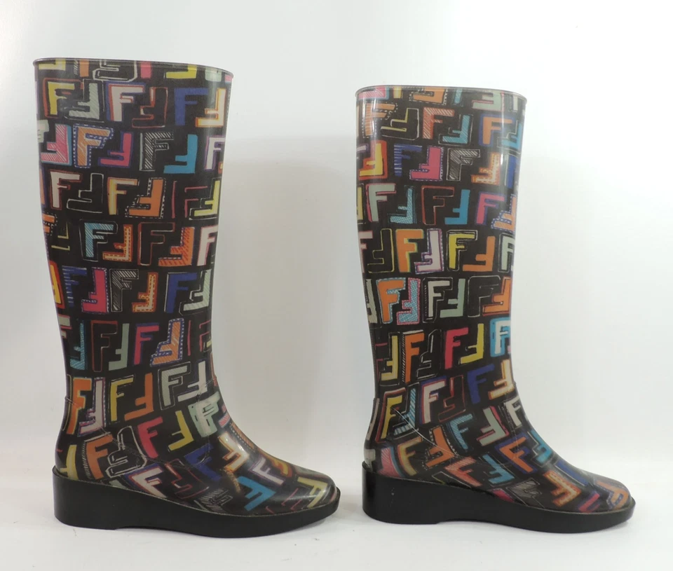 FENDI Zucca Logo Rubber Multicolor Monogram Logo Rain Boots Women’s Size: EUR:38 - Image 3 of 4