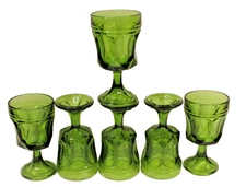 Anchor Hocking Fairfield 6 Avacado Green Pedestal Goblets 4 Oz Water Juice Wine