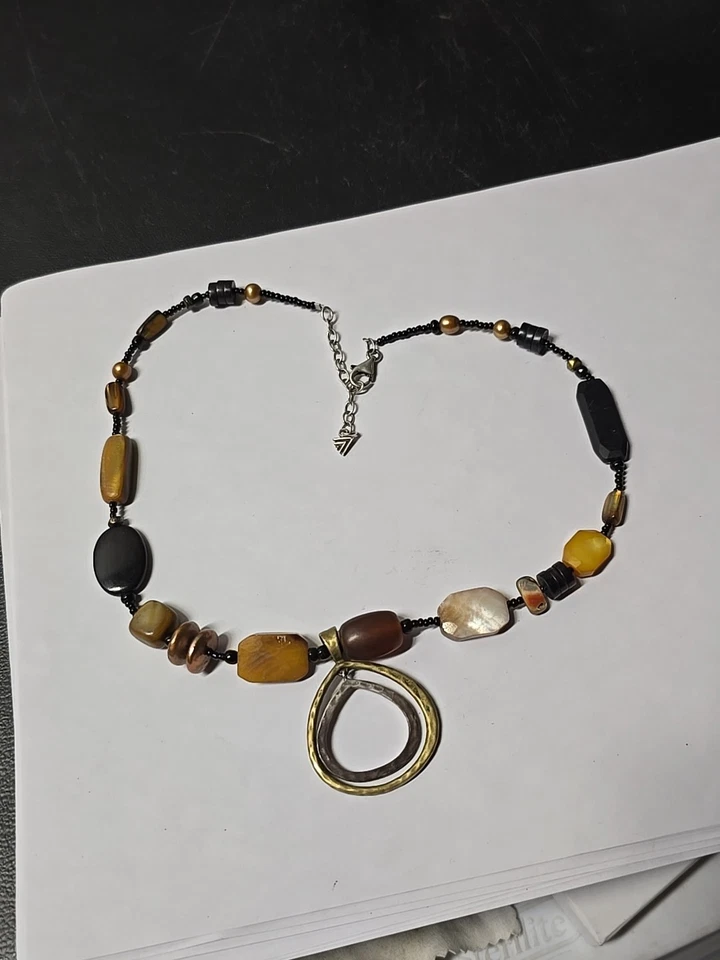 Colar pingente Silpada prata esterlina bronze pérola concha chifre 20 polegadas de comprimento  - Imagem 2 de 4