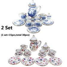 30pc 1:12 Dollhouse Miniature Ceramic Tea Cups Plate Dishes Kitchen Tableware