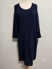 Paraphrase Scoop Neck Knit Shift Dress Navy & White Mélange Size L