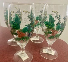 Portmeirion The HOLLY & The IVY Iced Tea Water Goblets Glasses Set 4 NEW Vintage