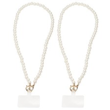 2Pcs Phone Lanyards, 28" Cellphone Pearl Chain with Tether Tabs  Gold Clasp