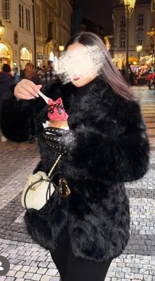 ZARA Black FAUX FUR LAPEL COLLAR HOOK BELTED GOLD BUCKLE TEDDY