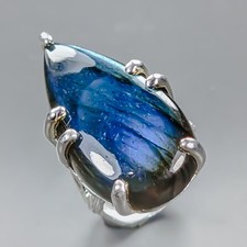 Handmade 38 ct Natural Labradorite Ring 925 Sterling Silver Size 7 /R436707