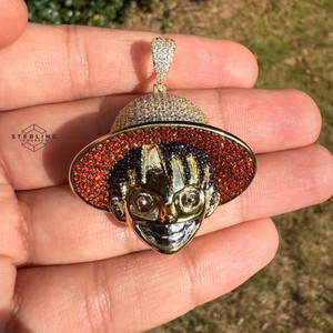Authentic Hat Character Red 14K Gold Plated Iced Pendant + AntiTarnish Rope Chain