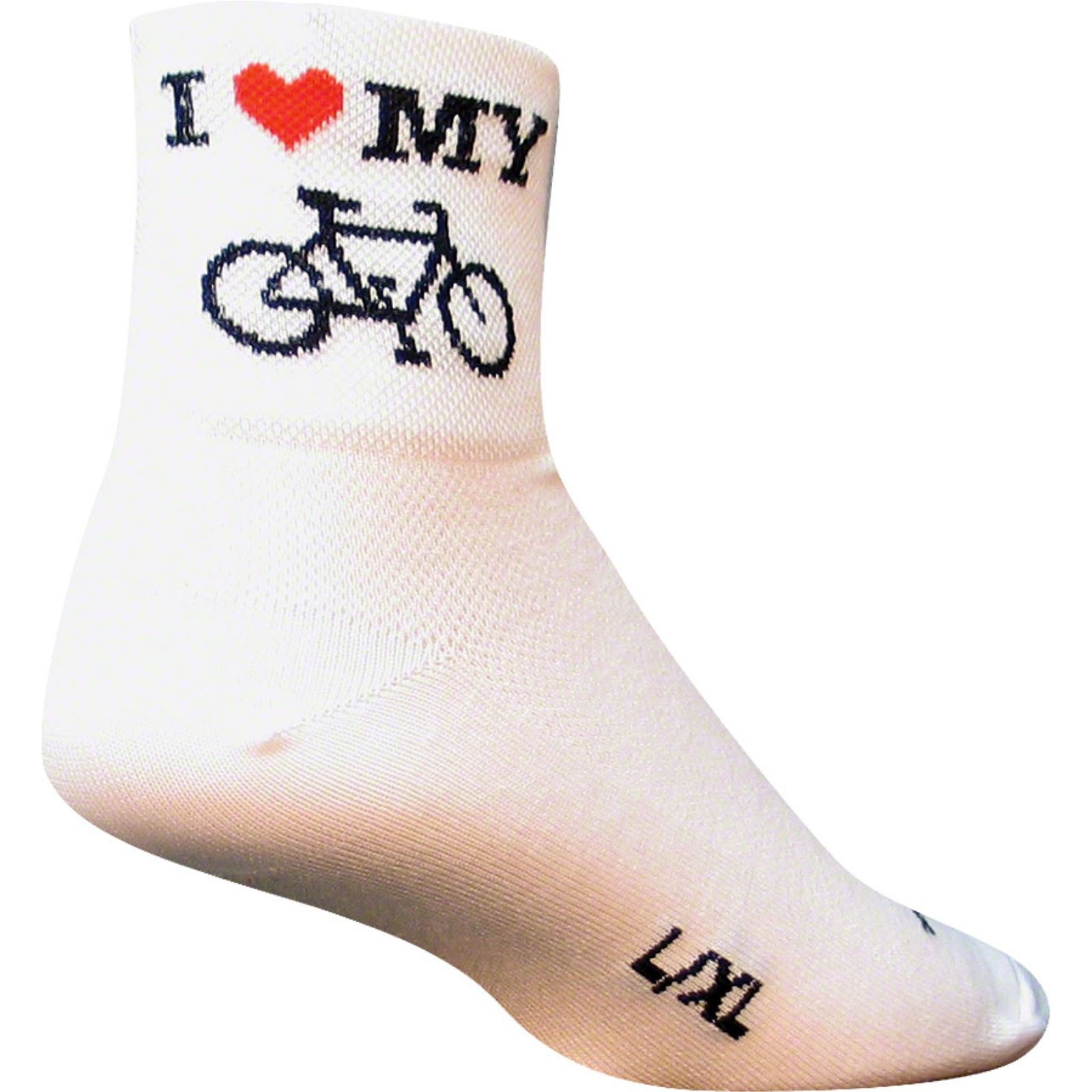 SockGuy Classic I Love My Bike Socks - 3 inch, White, Small/