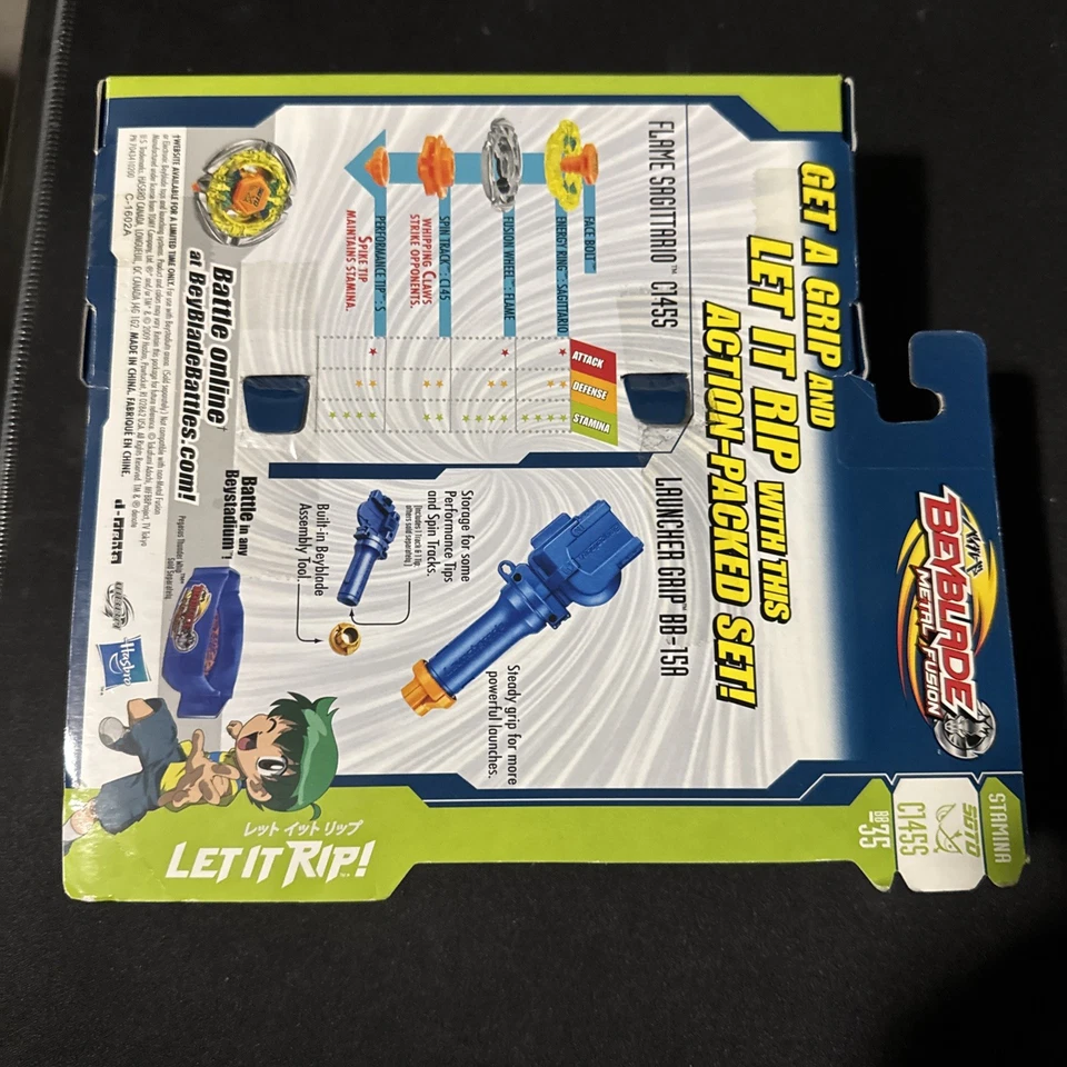 Tarjeta de anime Hasbro Beyblade Flame Sagitario Metal Fusion + Launcher Grip BB-35 Foto 3 de 4