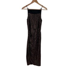Black & Bronze Sleeveless Sequin Dress Party Cocktail Bodycon Fitted xs