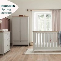 Tutti Bambini Verona 4 Piece Nursery Furniture Set Grey Oak Cot Bed Wardrobe New