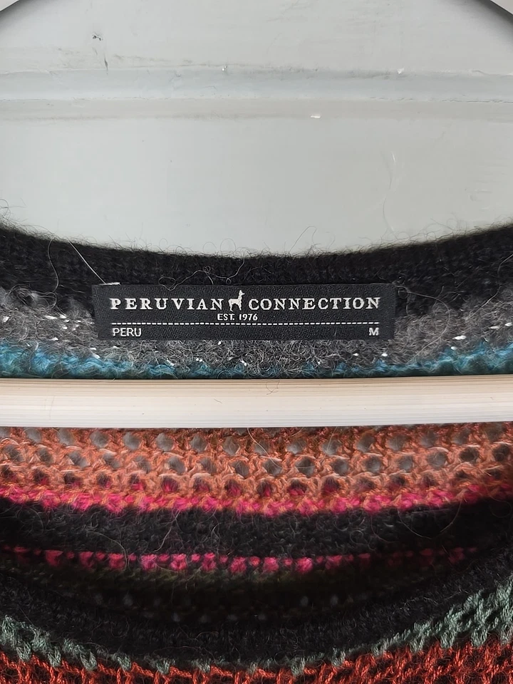 Peruvian Connection Medium Jumper Striped Telluride Tunic Crochet Alpaca Wool - Image 3 of 4