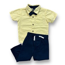 Toddler Boy Outfit with Bow Tie 18 Months Button Up Shirt Navy Khaki Pants Set