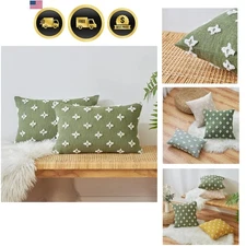 Decorative Throw Pillow Covers Set 2 Rhombic Jacquard 12x20 Sage Green