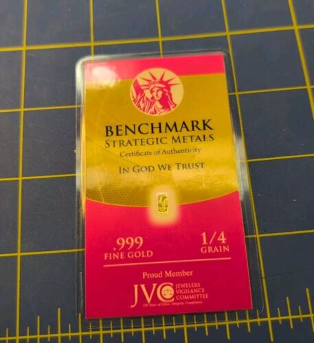 24K GOLD BAR 1/4 GRAIN BULLION CERTIFICATE CARD .999 Fine Gold. Benchmark. - Imagen 3 de 5