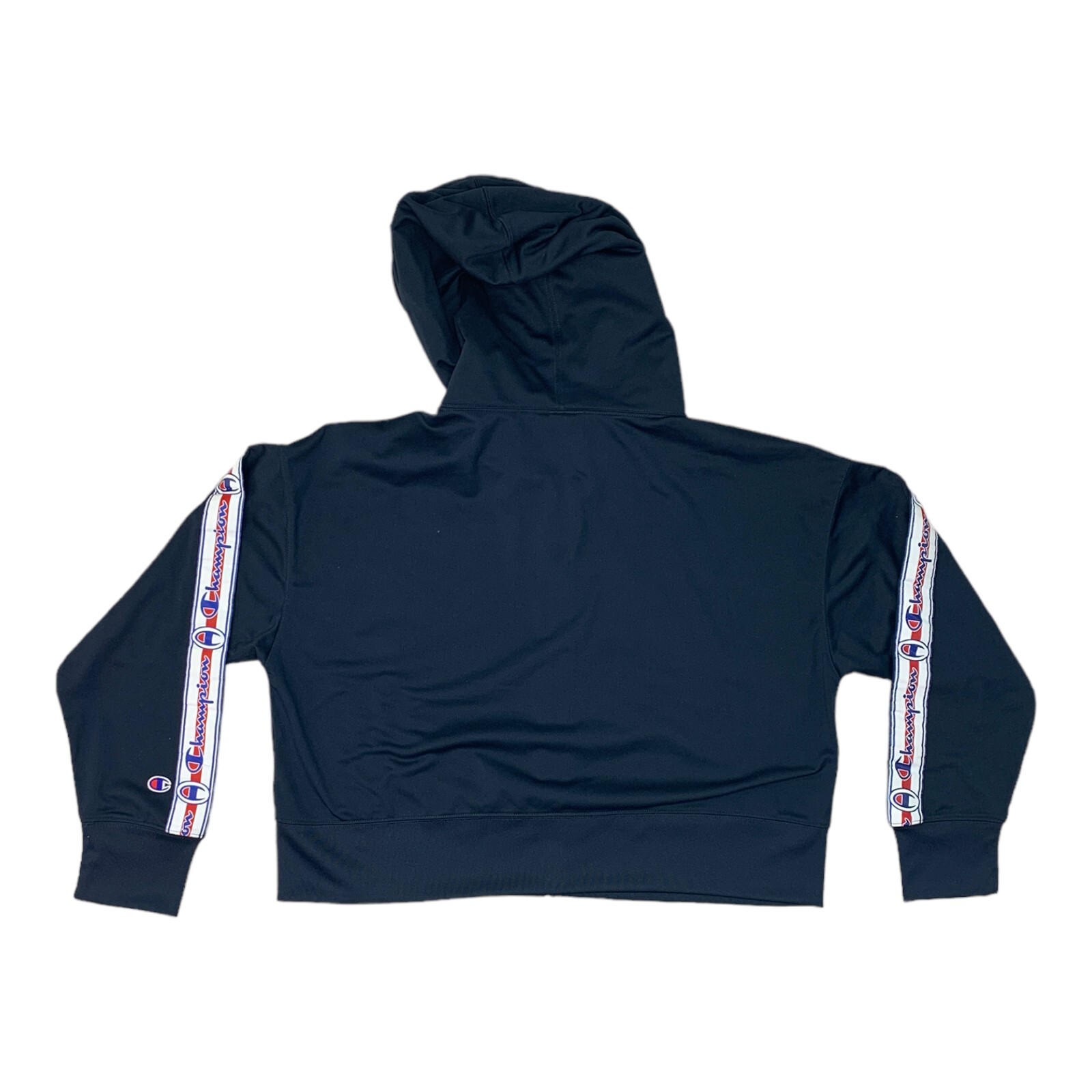 Vintage Champion Cropped Zip Up Hoodie Women's Size Small Navy Blue Logo Stitch image 2