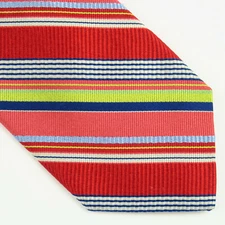 Altea Milano Mens Pink Green Striped Handmade in Italy Tie Silk 59"x3.5" Luxury