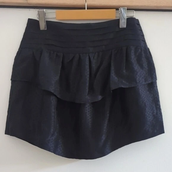 IRO | Women's Navy/Black Animal Print Tiered Ruffled Zip Up Mini Skirt
