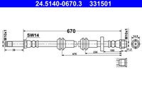 ATE 24.5140-0670.3 Bremsschlauch 670 Mm FüR Audi A6 C7 A7 1.8-4.0 10.10-09.18