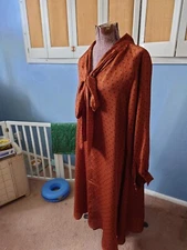 Banana Republic Orange Black Polkadot Dress Bow Flapper V Neck Long Sleeve