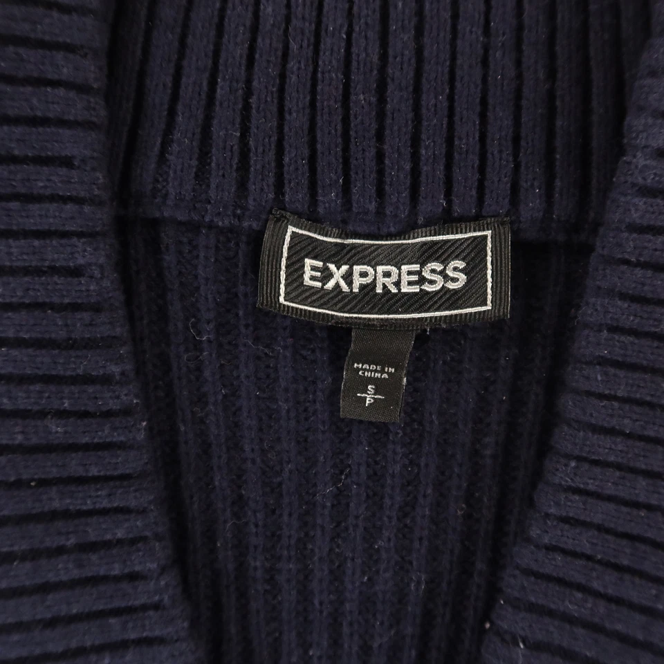 Cardigã feminino Express suéter azul S 100% algodão bolsos com nervuras - Imagem 3 de 4