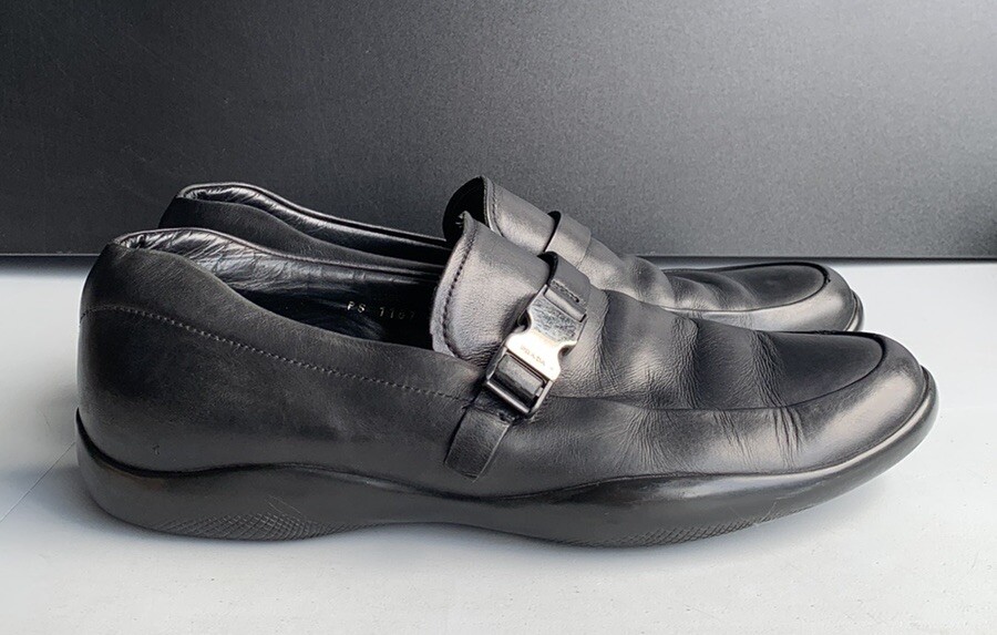S185 PRADA $750 SPAZZOLATO ROIS BUCKLE LOAFERS Men's Size 9 | eBay