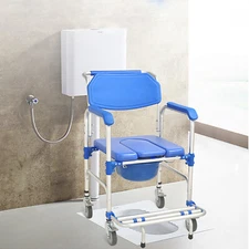 Medical Shower Commode Wheelchair Transport Chair Mobility Bedside Toilet 350lbs