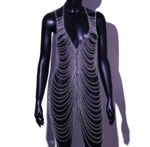 Griechisches mehrlagiges Kleid Gypsy Body Harness DJ Metal Kette Festival Rave Outfit - Bild 8 von 8