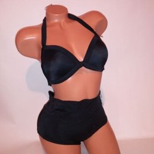 Victoria Secret PINK Swim Bikini Medium Top & Bottom Black Solid Shortie New