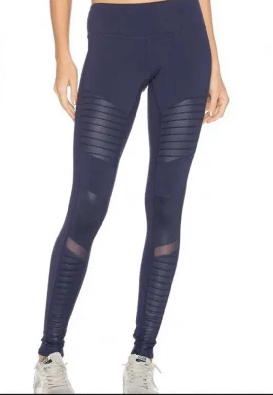 alo-yoga high waisted navy stretch moto activewear leggings