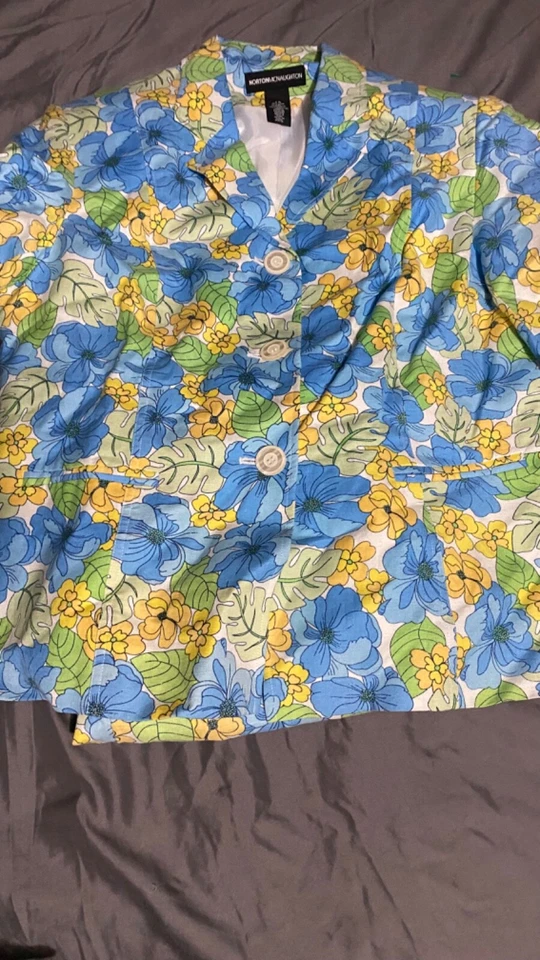 Blazer De Colección 2 Piezas Mezcla de Lino Groovy Años 60 Floral Mod Traje Retro 14 16 Foto 3 de 4