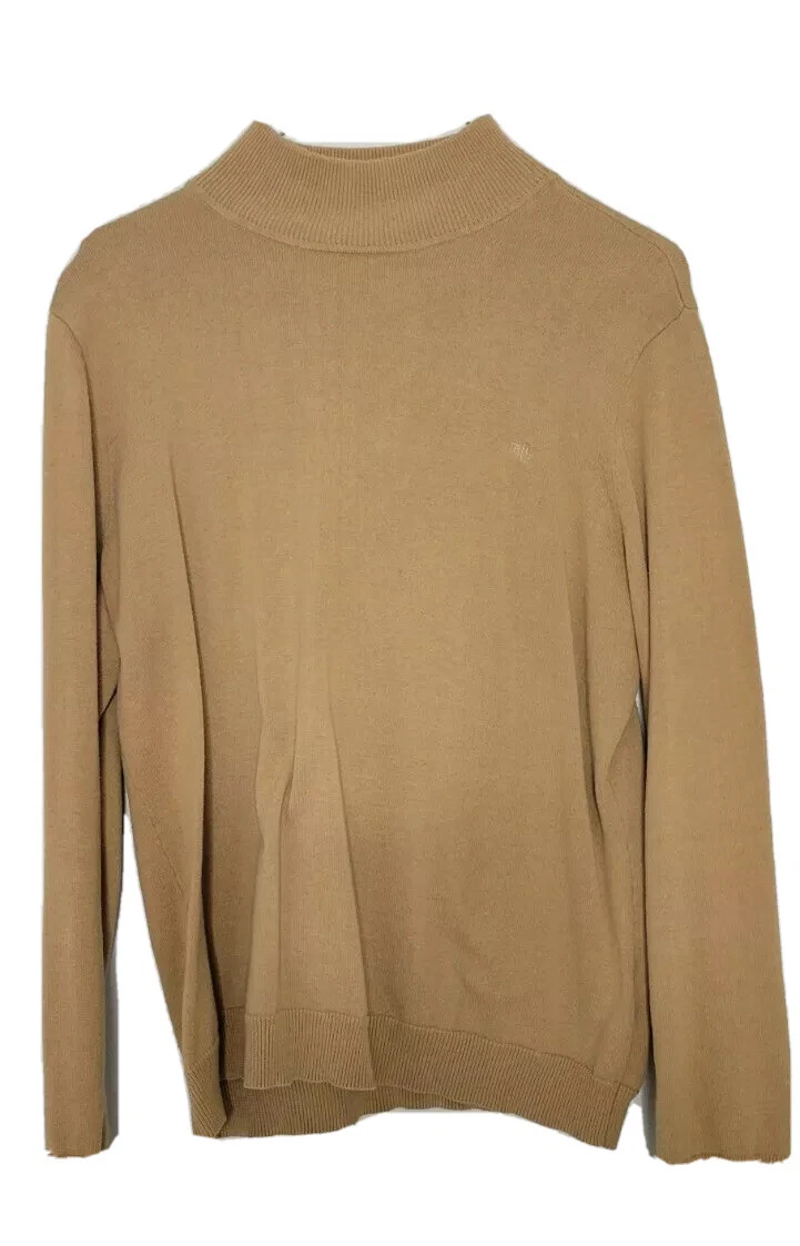 Ralph Lauren Women s Size Large Ribbed Cotton 100 Turtleneck Sweater Knit Brown