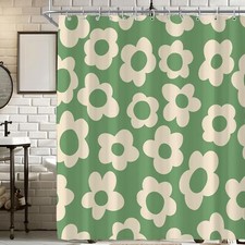 Green Cute Retro Floral Abstract Flower Shower Curtain for Bathroom 72W 72H I...