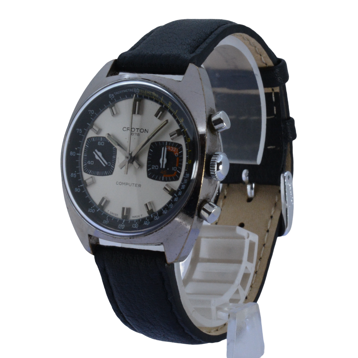マロン★ Rare Croton Computer Men's 36mm Manual Chronograph Watch