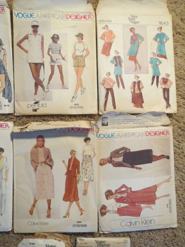 12 Lot Vintage 70s 80s Patterns Vogue Calvin Klein, Chloe, Stan Herman Size 10 - Image 3 of 4