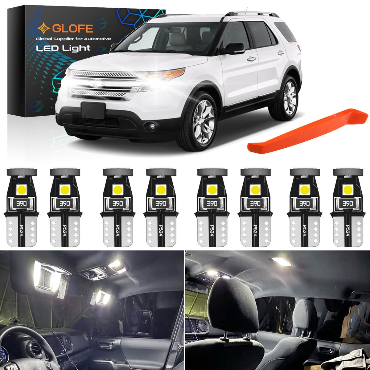 DEVISE WORKS Explorer LEDライト 9x White Interior LED Lights Package Kit for 2011-2019 2020 Ford
