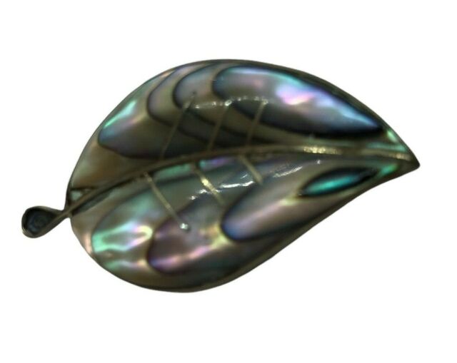 Vintage Sterling Silver Abalone TAXCO MEXICO Pin Brooch Leaf 925 Vintage Sterling Silver Abalone TAXCO MEXICO Pin Brooch Leaf 925