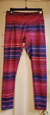 RBX Pink Blue Aztec Striped Workout Yoga Athletic Leggings Size M Medium Women's