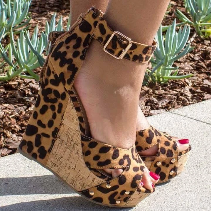 Leopard wedge platform sandals sale