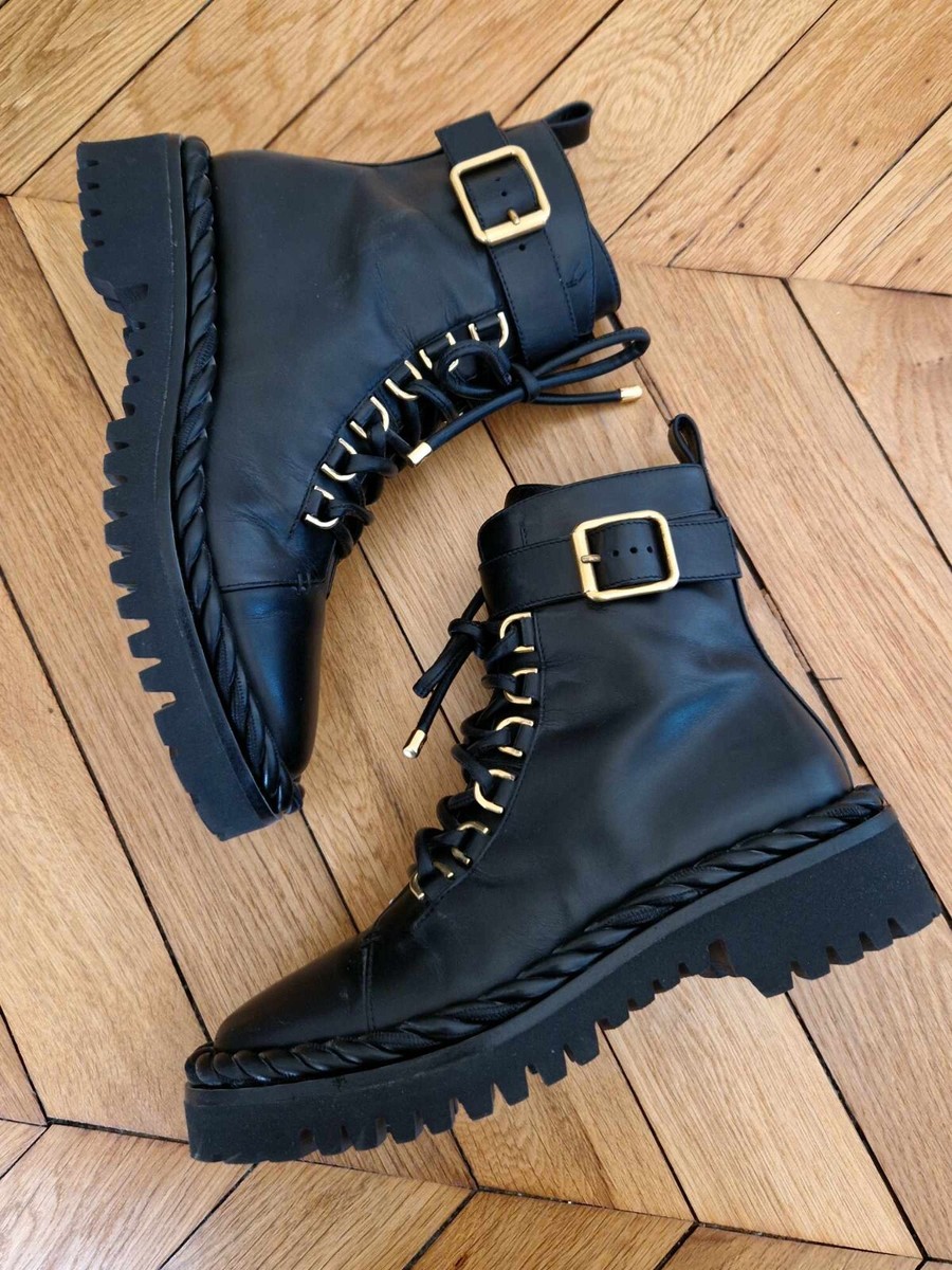 Valentino Garavani Black Leather Combat Biker Boots Ankle  display picture 1